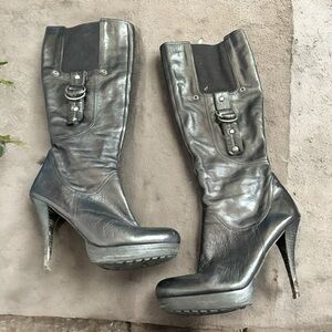 Guess Leather Biker Knee High Side Buckle Boots Punk Goth Glam 8.5